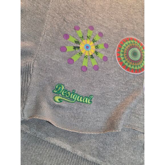 Desigual silk Gray knit sweater Applique detail size small long sleeve - Picture 5 of 9